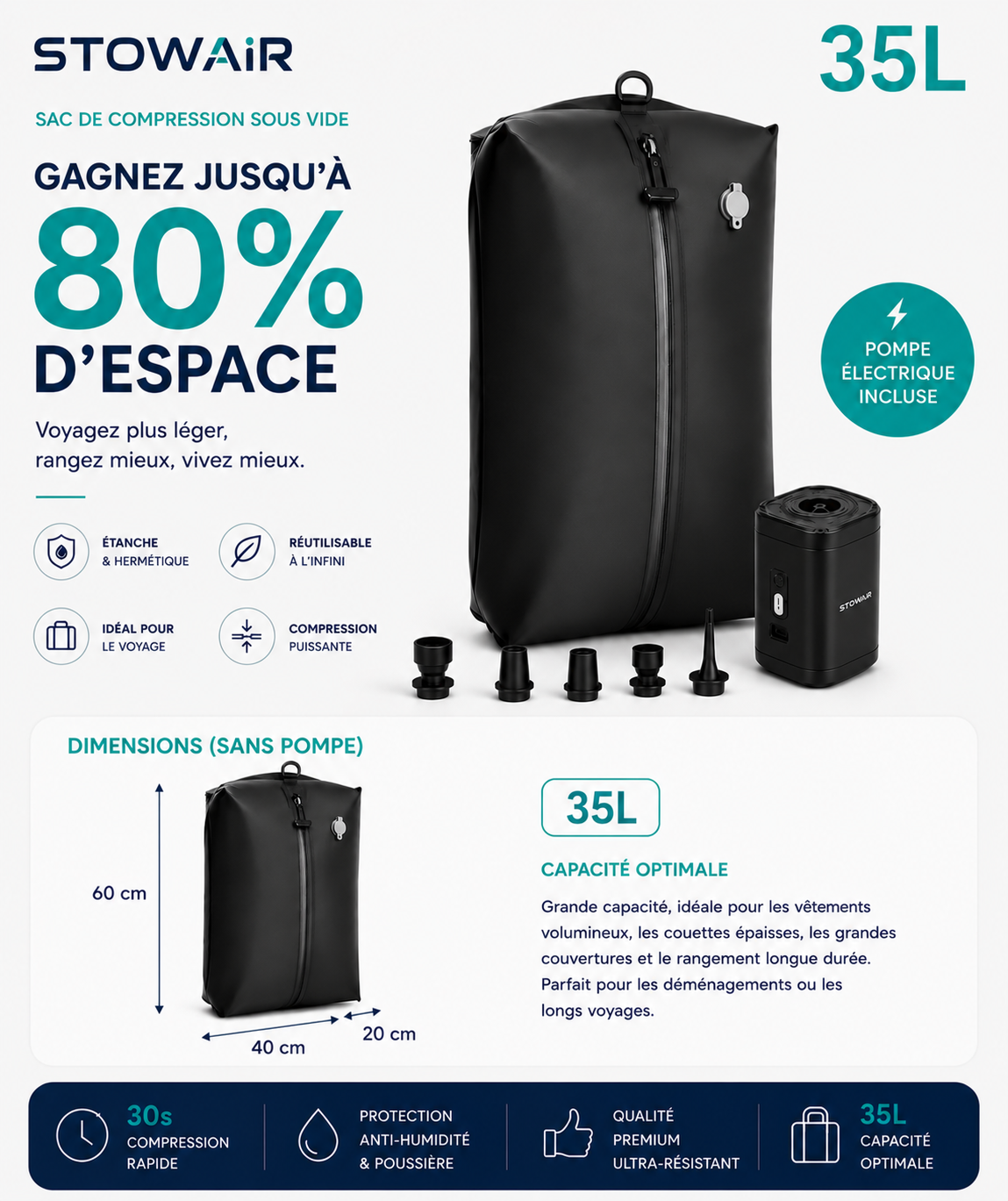 Sacs de compression sous vide avec pompe