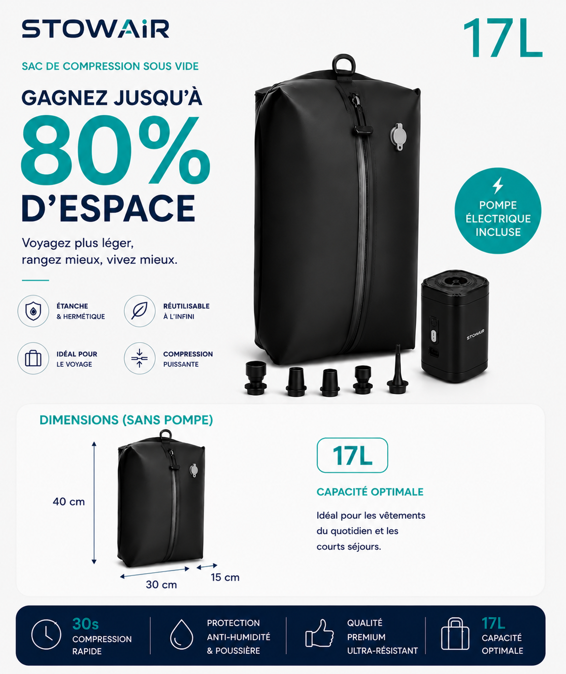 Sacs de compression sous vide avec pompe