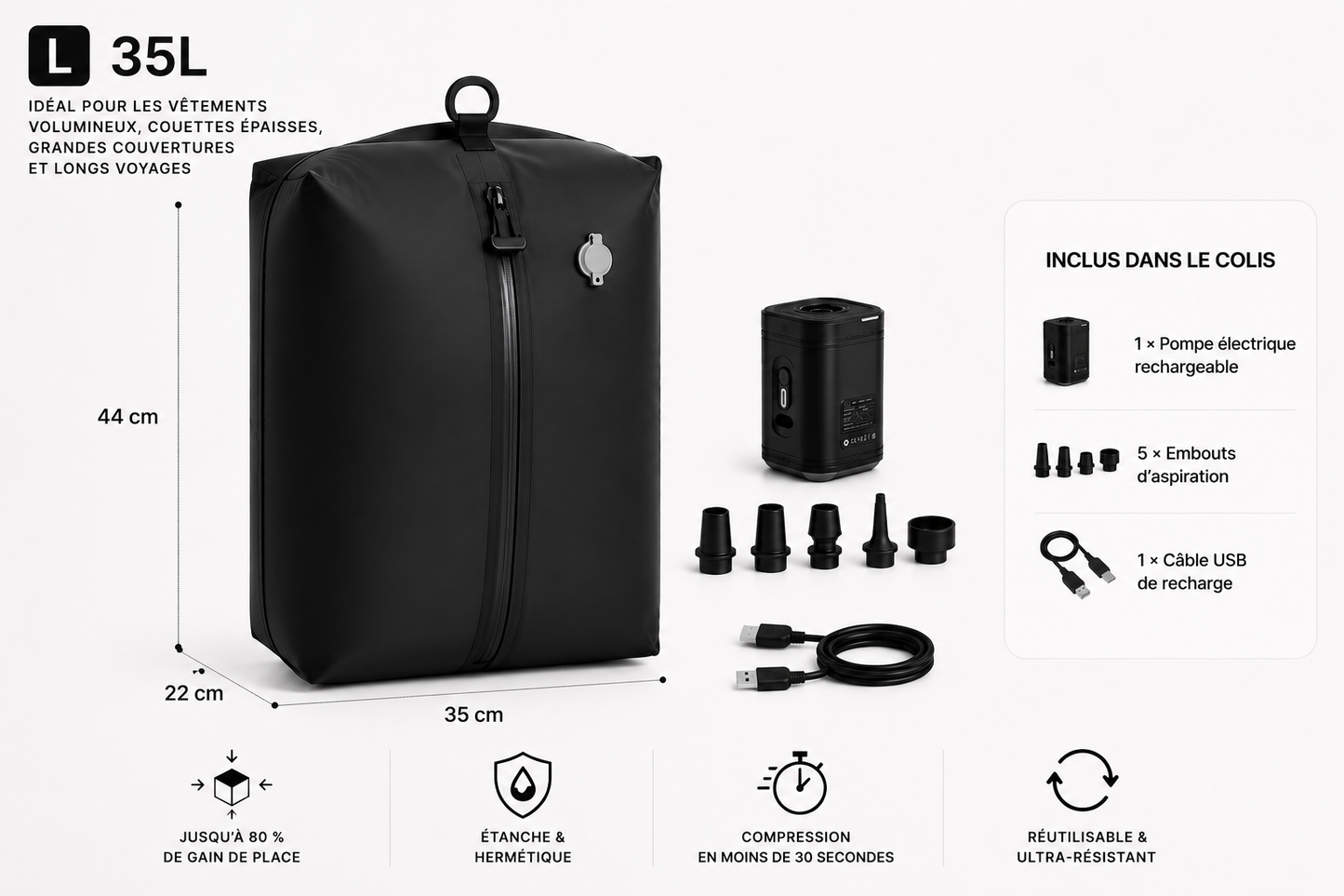Sacs de compression sous vide avec pompe